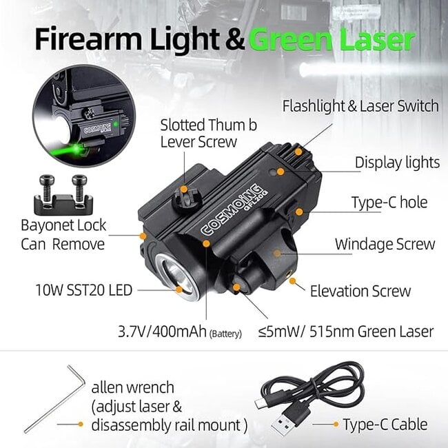 Green Laser/Flashlight Combo Picatinny Mount