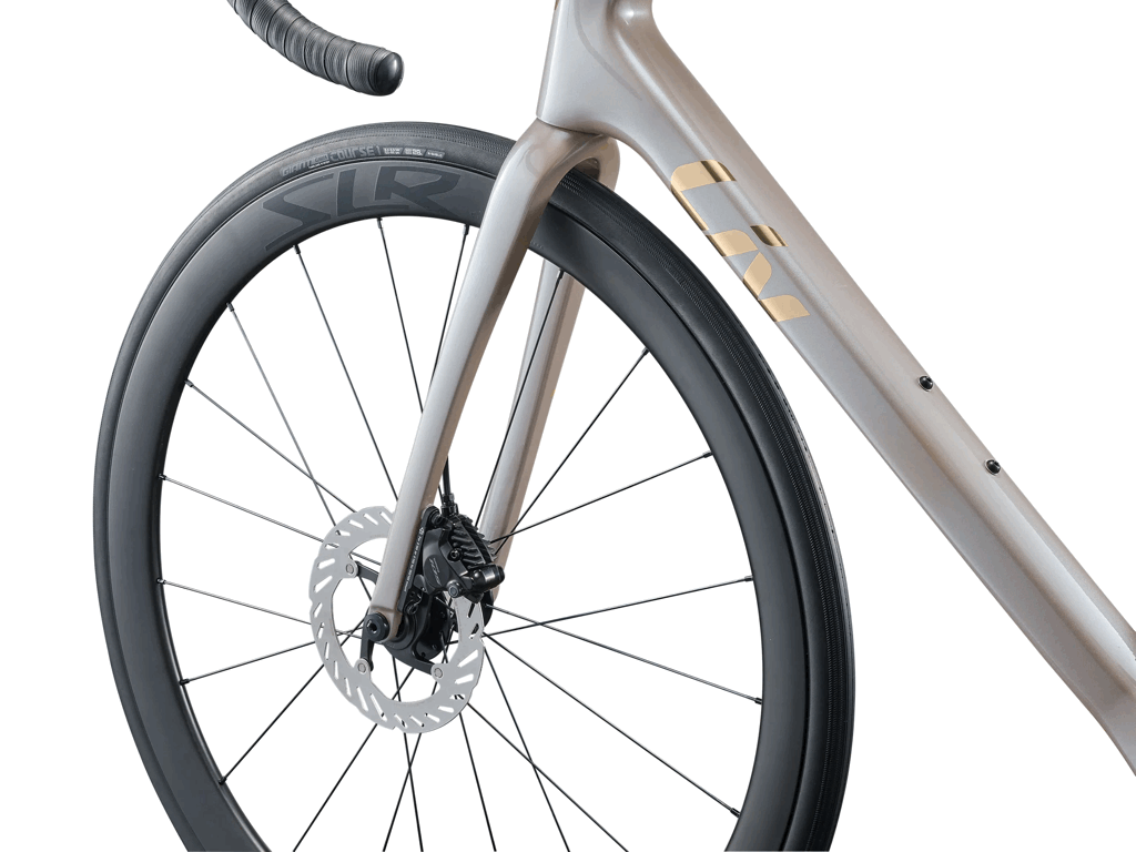 Fourche et roue avant du Liv Langma Advanced 0 avec frein à disque.