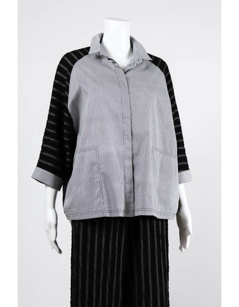 Alembika Dolman Button Front Stripe Top