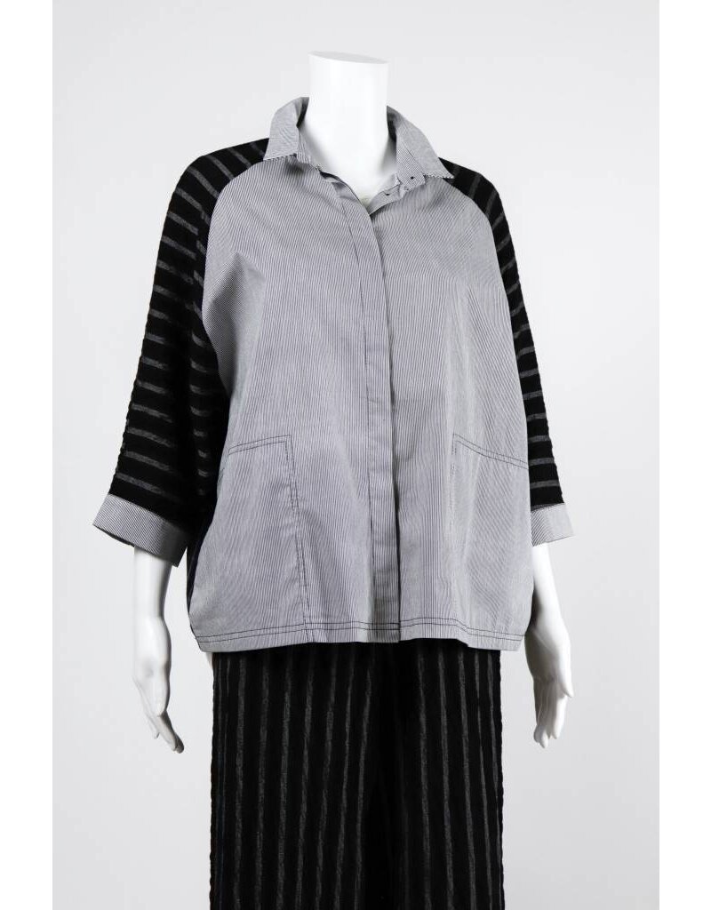 Alembika Dolman Button Front Stripe Top