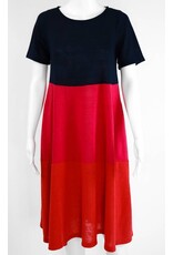 Alembika Short Sleeve Tri-Color Short Dress