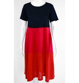 Alembika Short Sleeve Tri-Color Short Dress