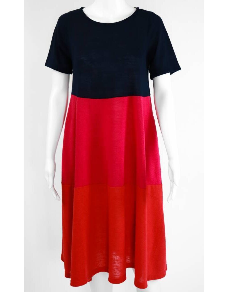 Alembika Short Sleeve Tri-Color Short Dress