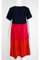 Alembika Short Sleeve Tri-Color Short Dress