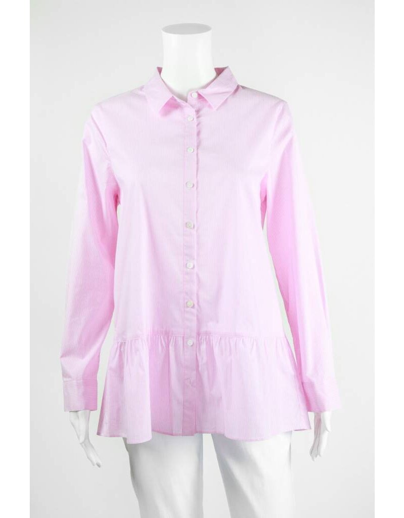 Inae Collection Ruffle Hem Pinstripe Peplum Shirt