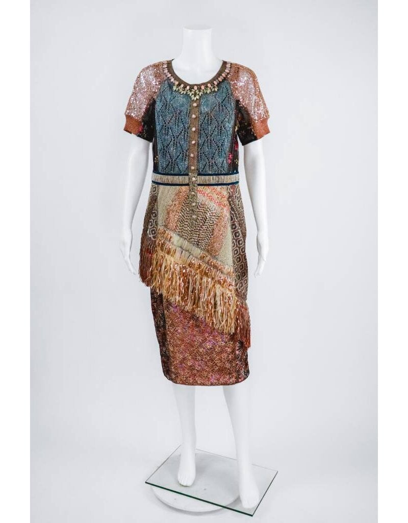 Byron Lars Beauty Mark Raffia Knit Mix Sheath