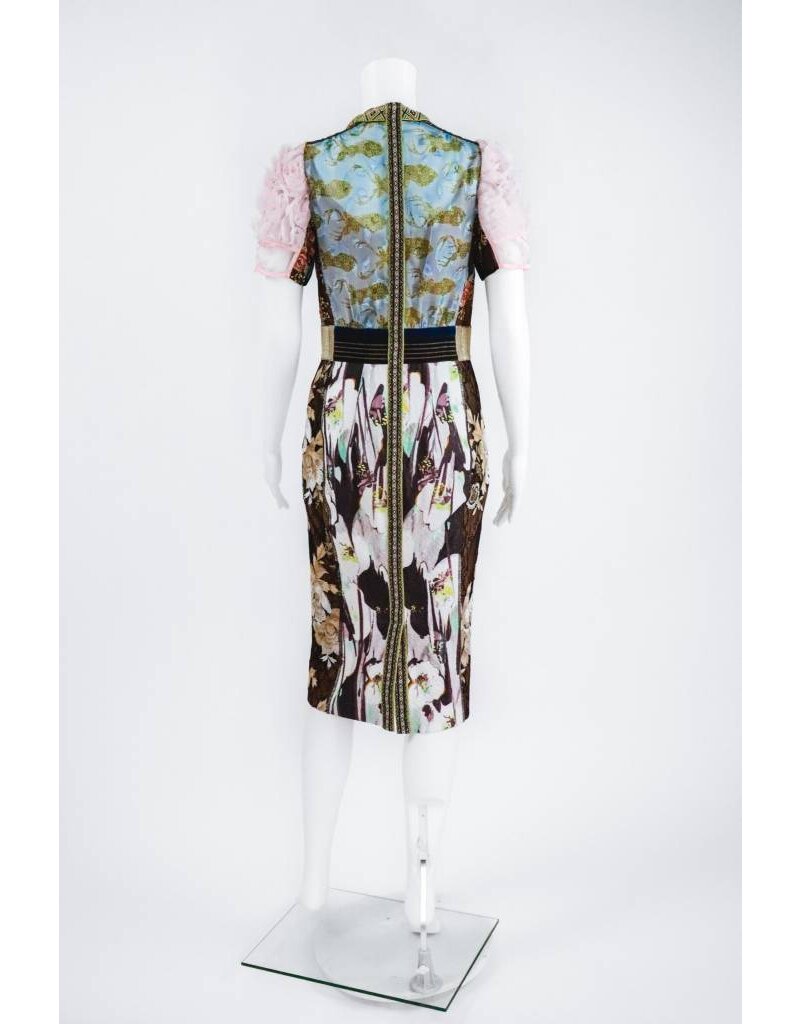 Byron Lars Beauty Mark English Rose Mixed Media Sheath Dress