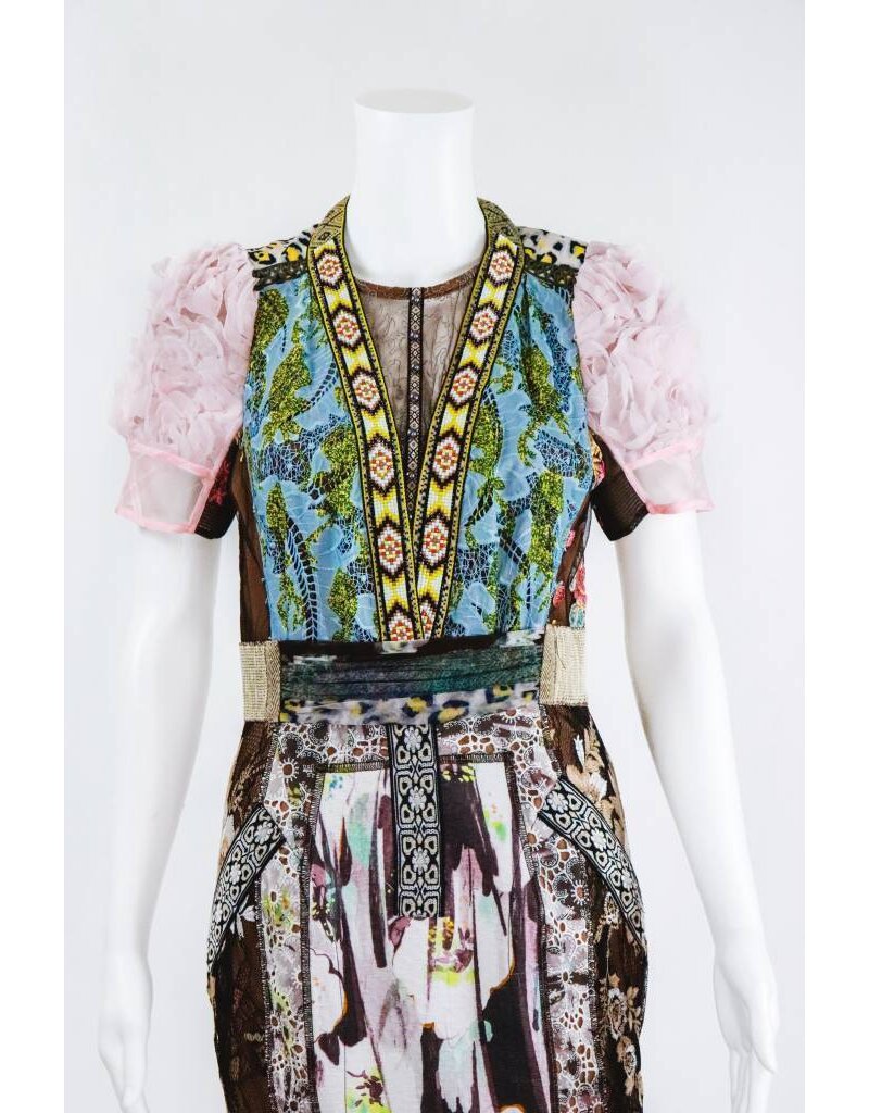 Byron Lars Beauty Mark English Rose Mixed Media Sheath Dress