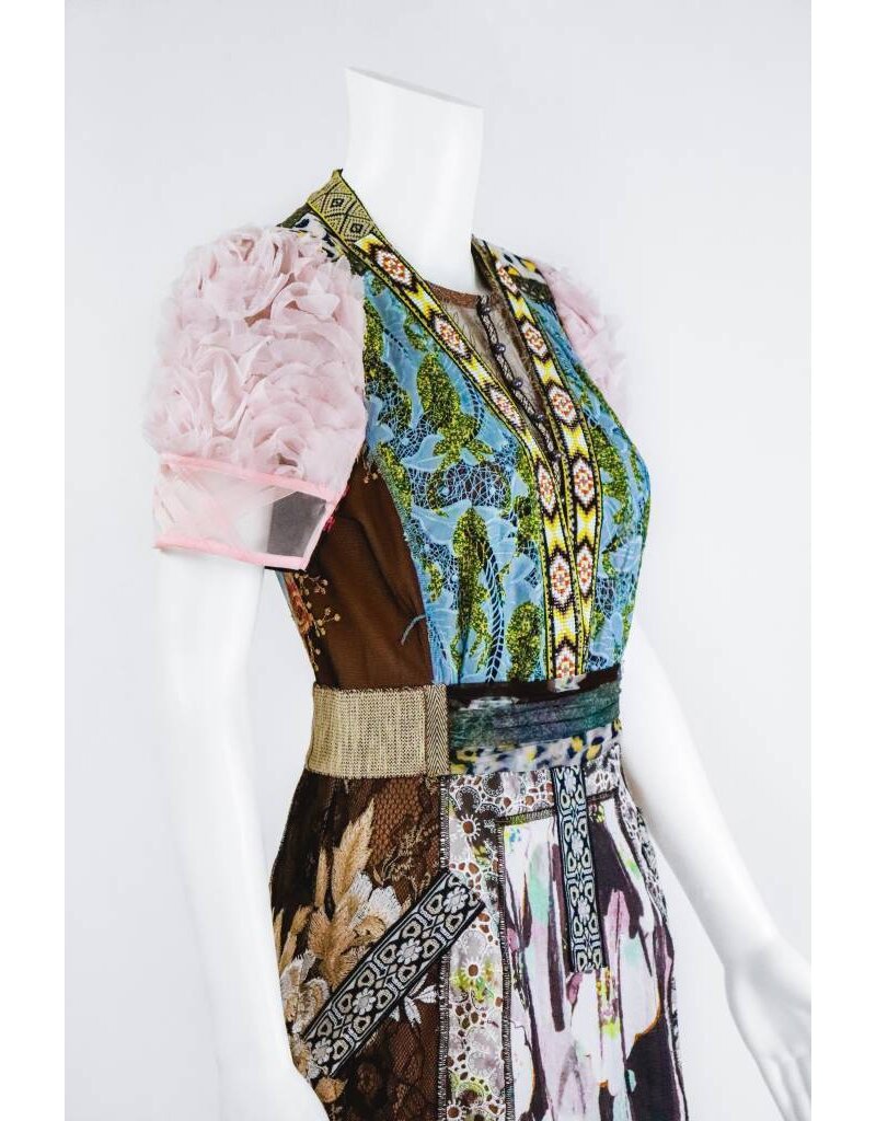 Byron Lars Beauty Mark English Rose Mixed Media Sheath Dress