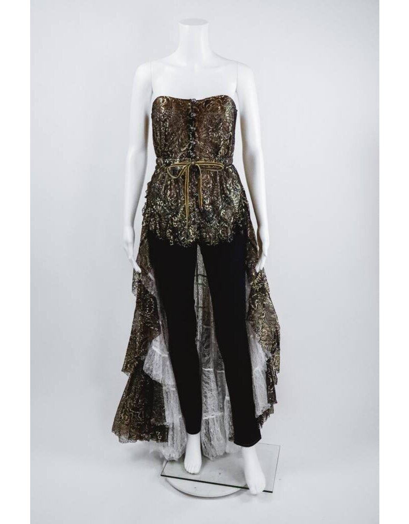 Byron Lars Beauty Mark Cascading Metallic Lace Bustier