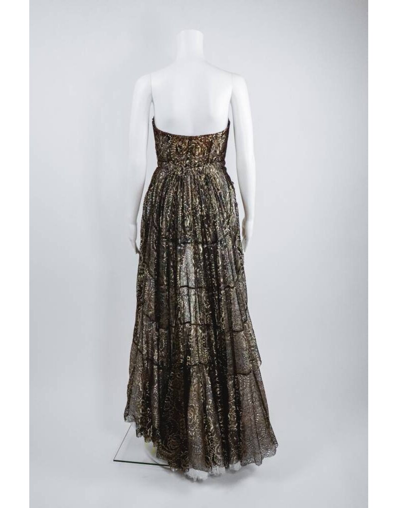 Byron Lars Beauty Mark Cascading Metallic Lace Bustier