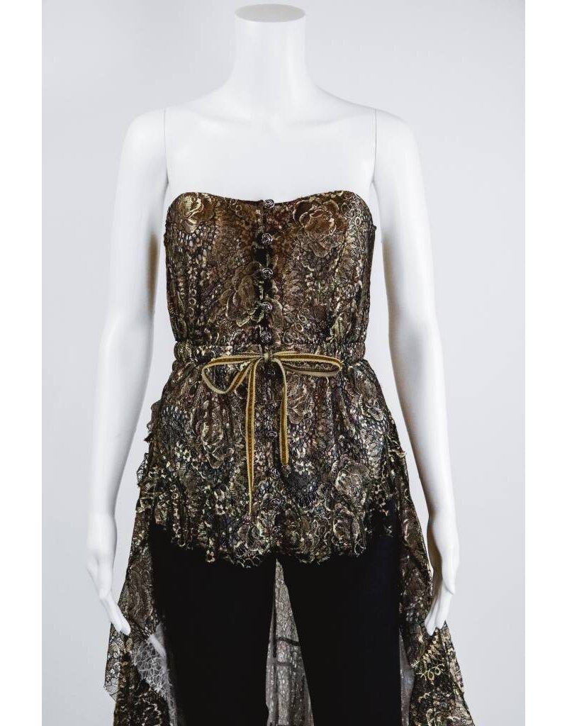 Byron Lars Beauty Mark Cascading Metallic Lace Bustier