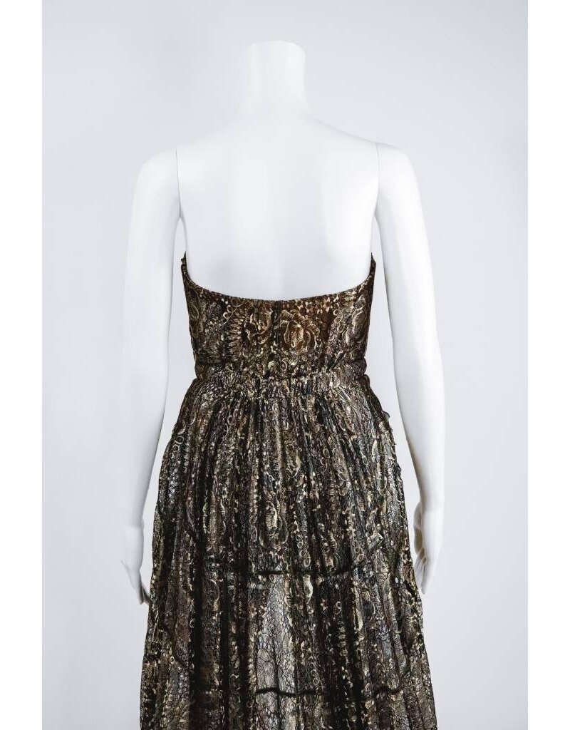 Byron Lars Beauty Mark Cascading Metallic Lace Bustier