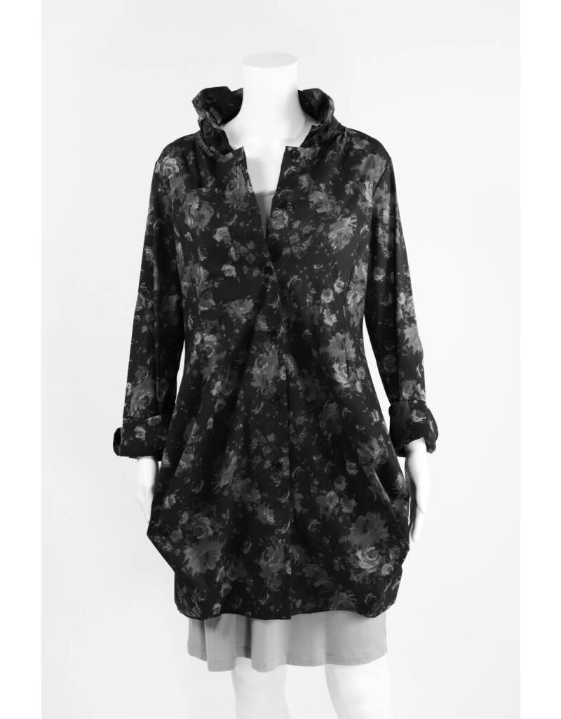 Comfy USA Floral Print Ruffle Neck Tunic