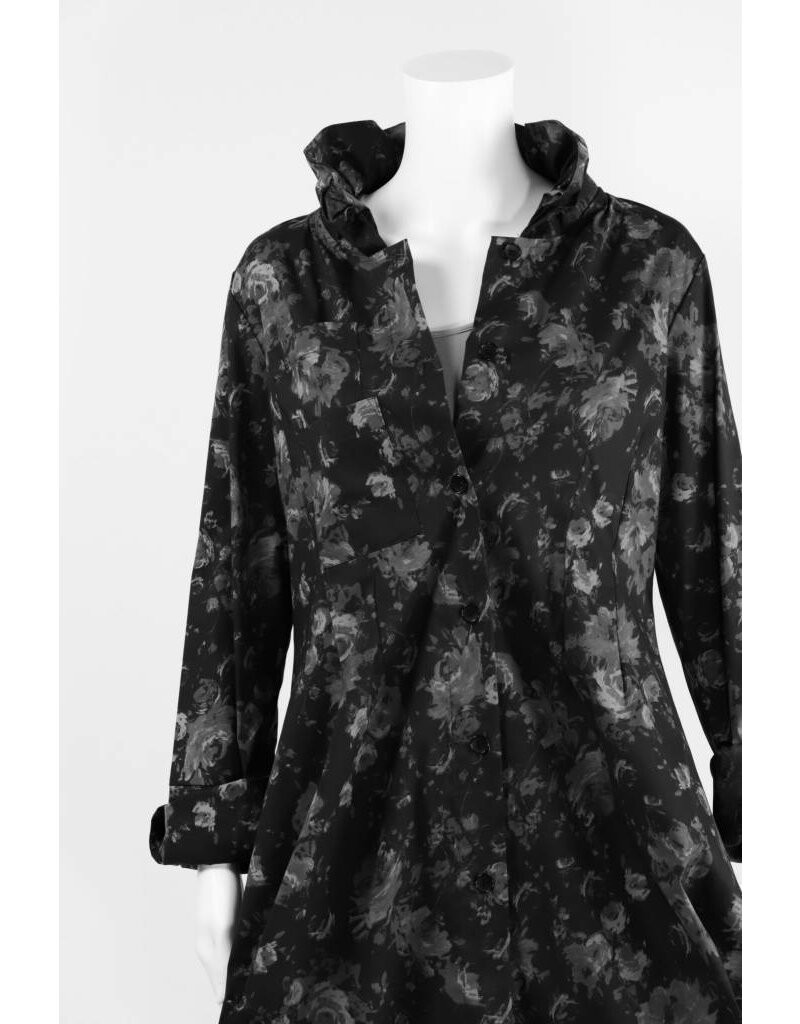 Comfy USA Floral Print Ruffle Neck Tunic