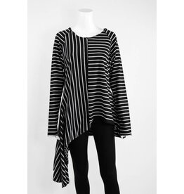 Creare Long Sleeve Stripe Asymmetrical Hem Knit Tunic