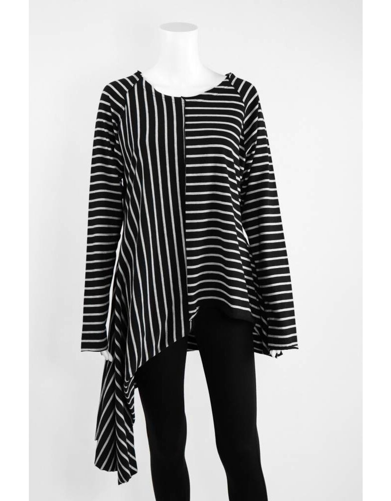 Creare Long Sleeve Stripe Asymmetrical Hem Knit Tunic