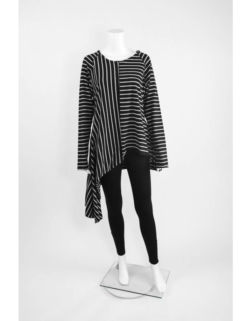 Creare Long Sleeve Stripe Asymmetrical Hem Knit Tunic