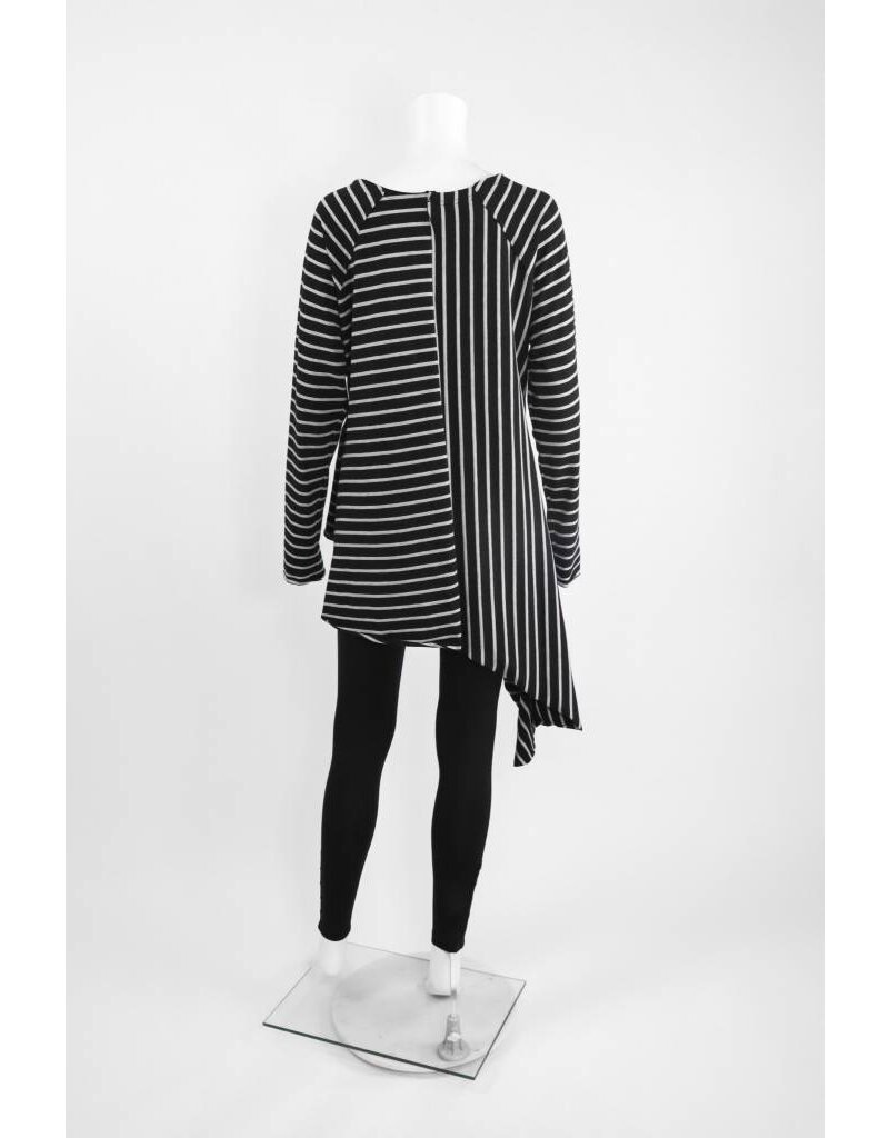Creare Long Sleeve Stripe Asymmetrical Hem Knit Tunic