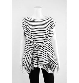 Creare 3/4 Sleeve Stripe Cold Shoulder Oversized Knit Tee