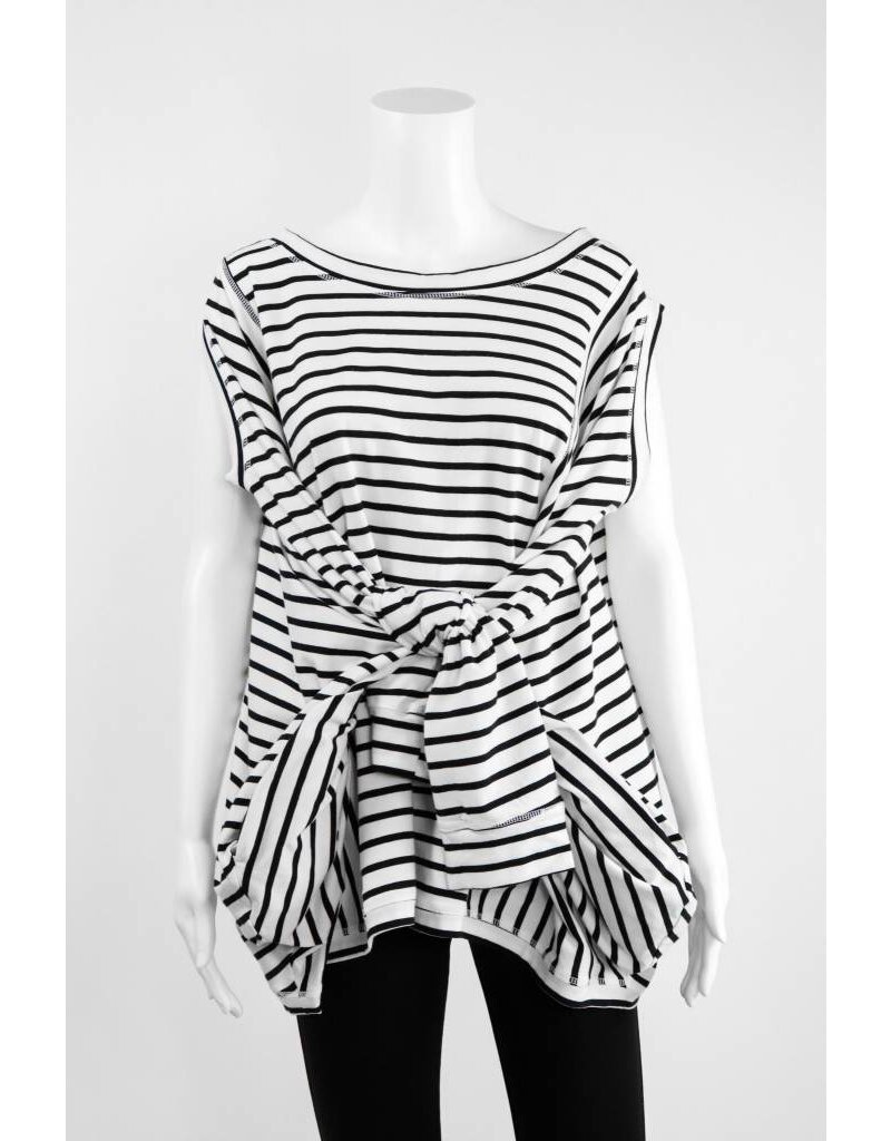 Creare 3/4 Sleeve Stripe Cold Shoulder Oversized Knit Tee