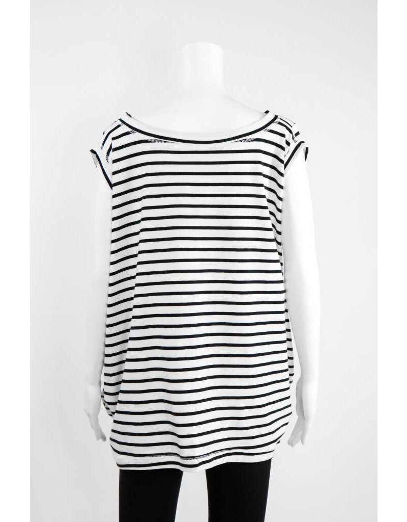 Creare 3/4 Sleeve Stripe Cold Shoulder Oversized Knit Tee