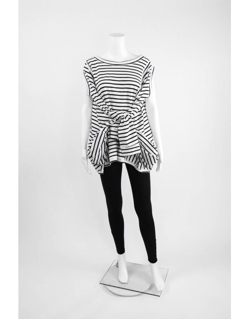 Creare 3/4 Sleeve Stripe Cold Shoulder Oversized Knit Tee