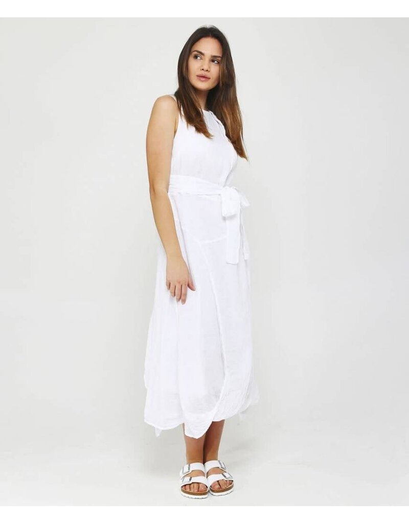Grizas Linen Long Dress With Self Belt