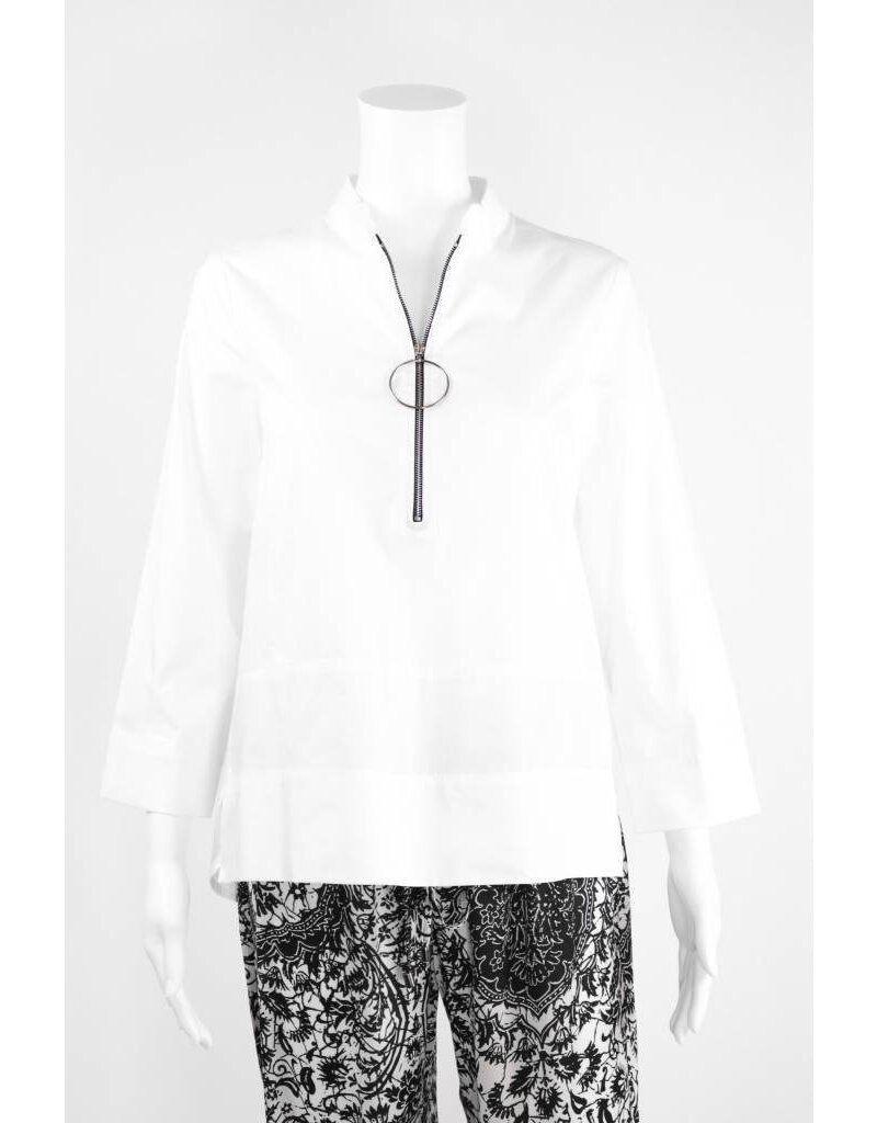 Lauren Vidal Cotton Zip Ruched Blouse