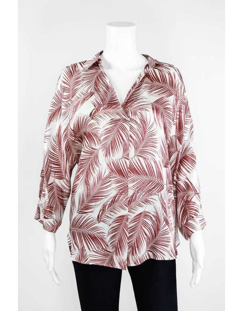 Lauren Vidal Palm Silk V Neck Blouse