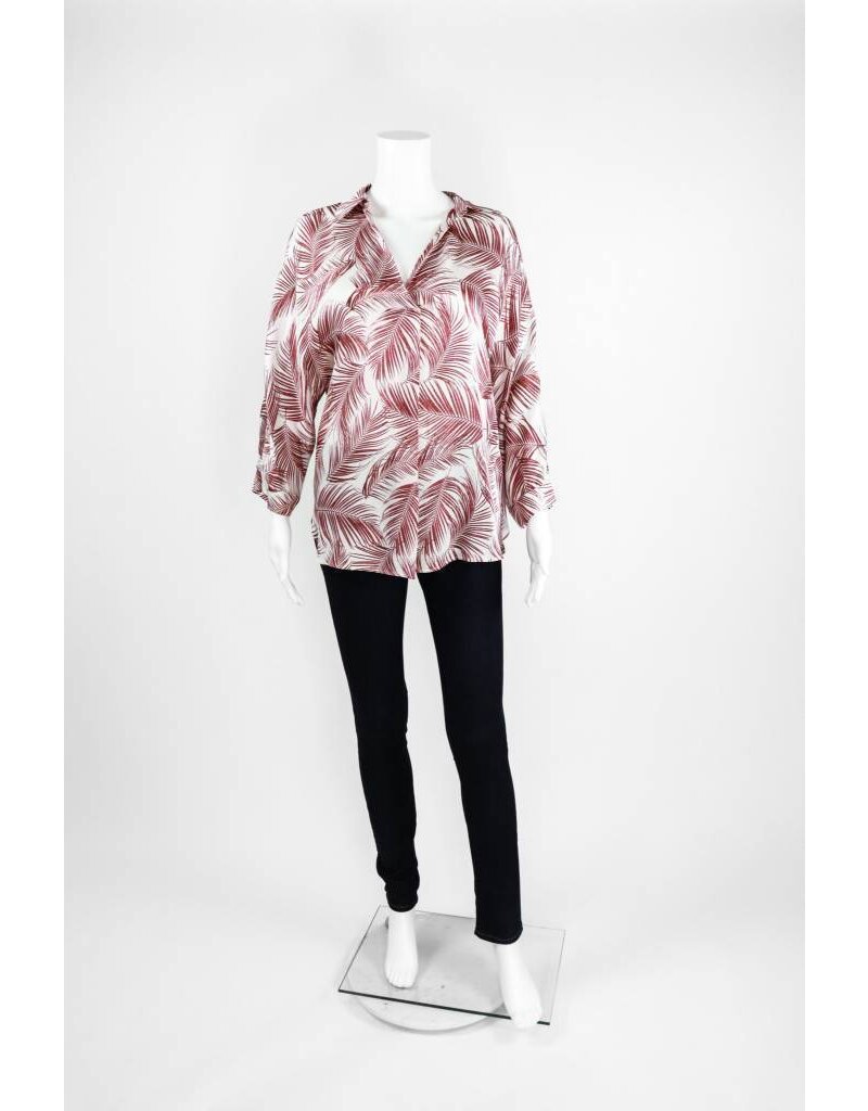 Lauren Vidal Palm Silk V Neck Blouse