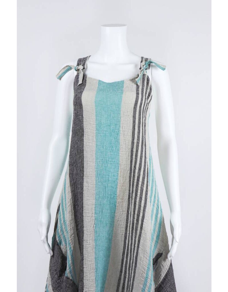 Luukaa Woven Knot Strap Multi Stripe Dress