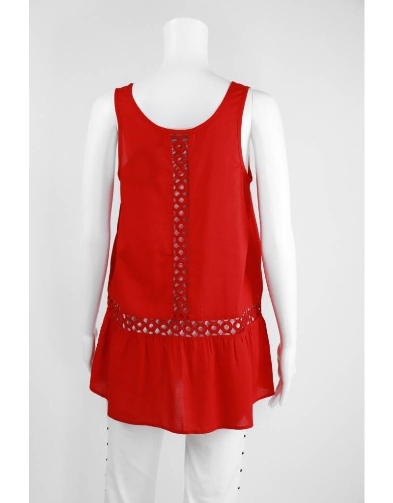Lauren Vidal Eyelet Trim Sleeveless Tank