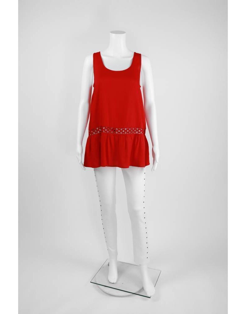 Lauren Vidal Eyelet Trim Sleeveless Tank