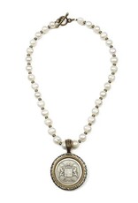 French Kande Faceted Bead Pyrite Cross Medallion Necklace