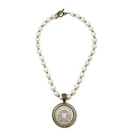 French Kande Faceted Bead Pyrite Cross Medallion Necklace