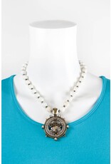 French Kande Faceted Bead Pyrite Cross Medallion Necklace