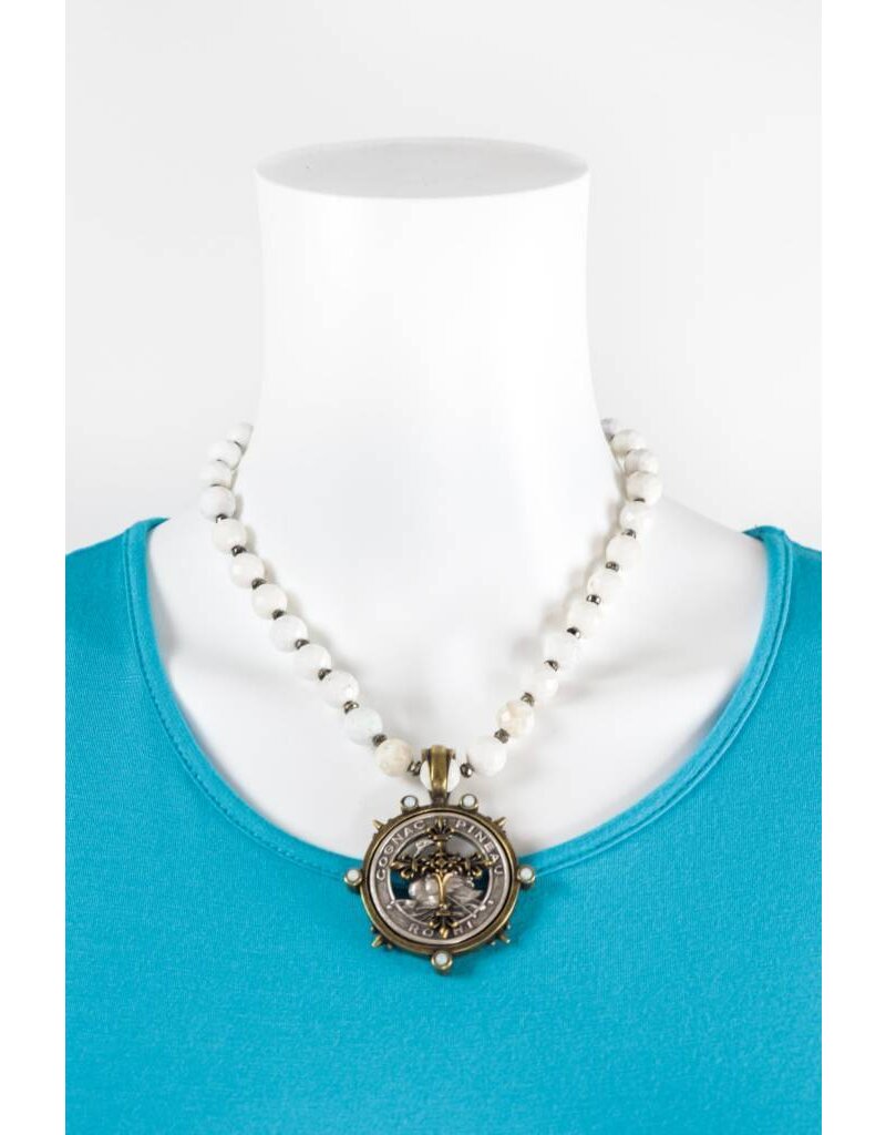 French Kande Faceted Bead Pyrite Cross Medallion Necklace