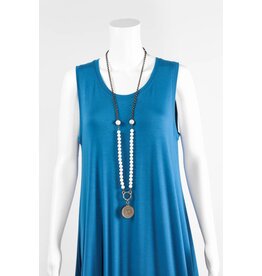 French Kande White Beads With Compass Medallion Necklace