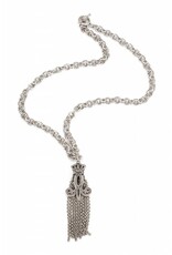 French Kande Stirling Clad Chain With Crown Tassel Necklace
