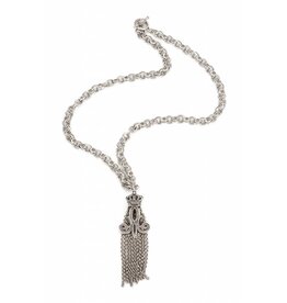 French Kande Stirling Clad Chain With Crown Tassel Necklace