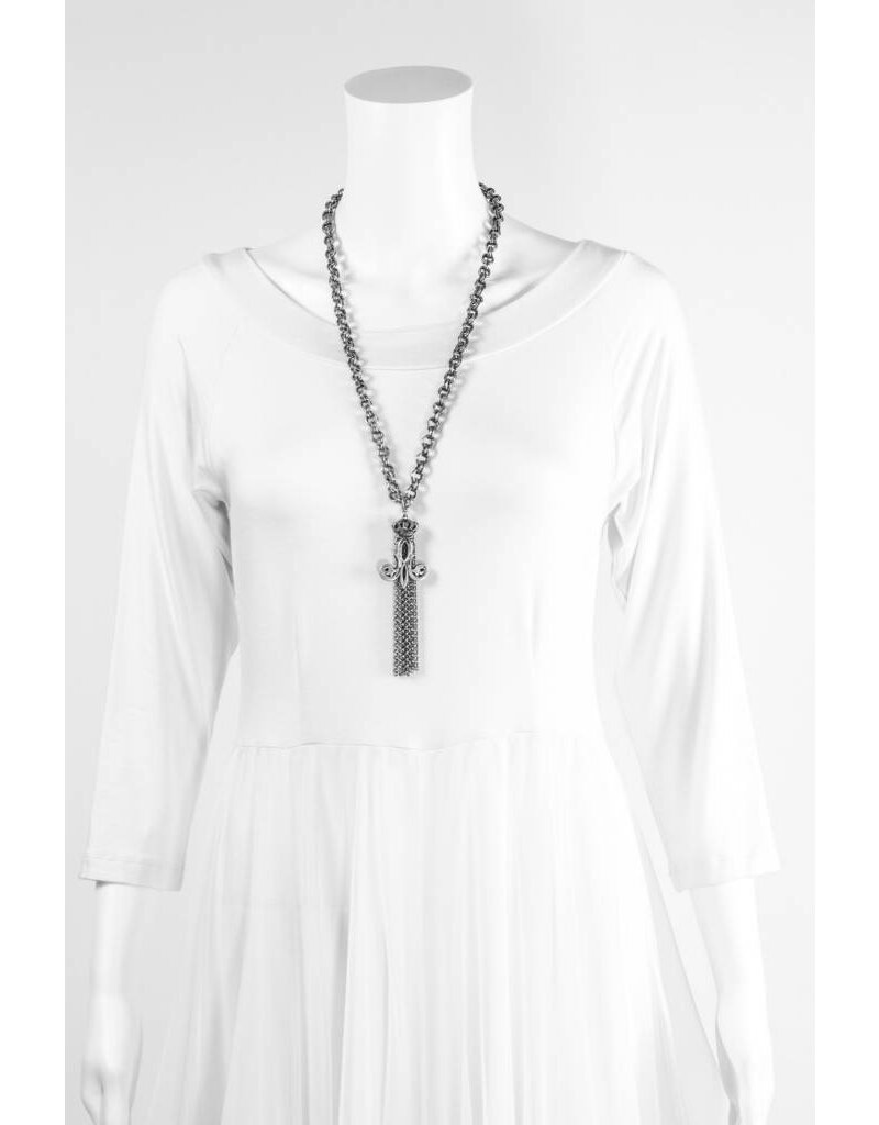 French Kande Stirling Clad Chain With Crown Tassel Necklace