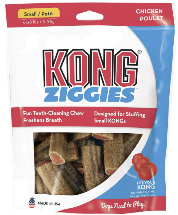 Kong KONG - Ziggies - Teeth Cleaning Dog Treats Classic Rubber Toys - Chicken Flavor for Small/ Petit Dogs (7 Ounce)