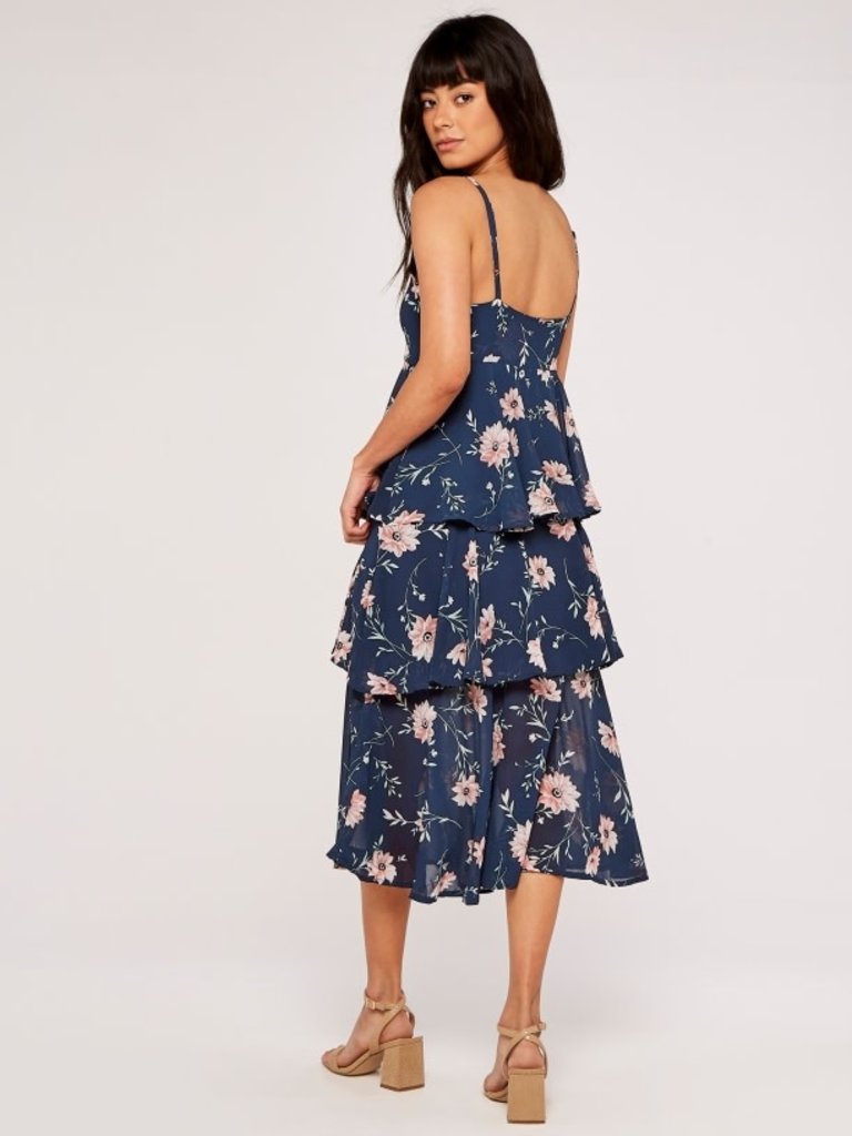 Apricot Floral Tiered Midi