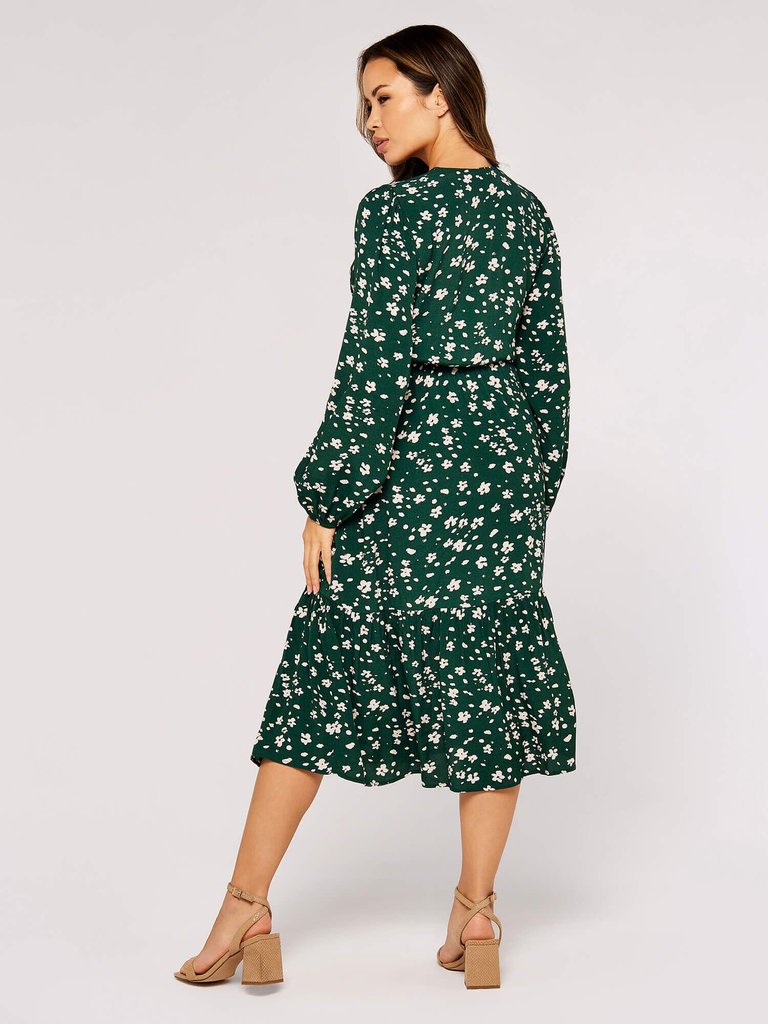 Apricot Green Floral Midi