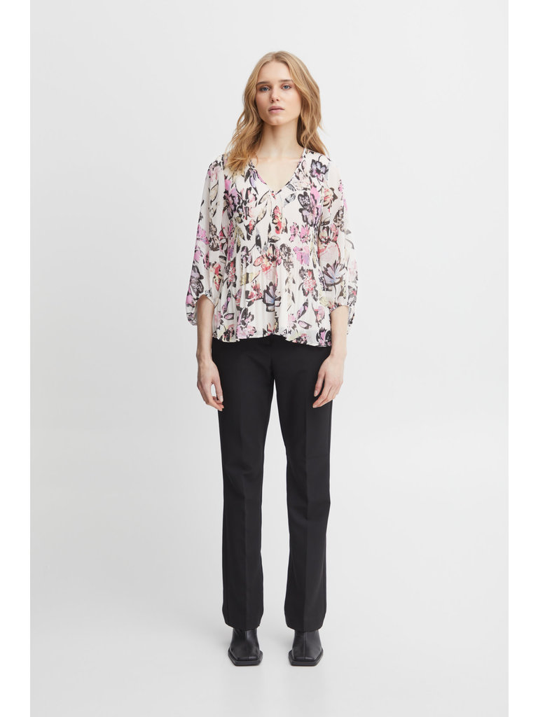 ICHI Floral Pleat Blouse