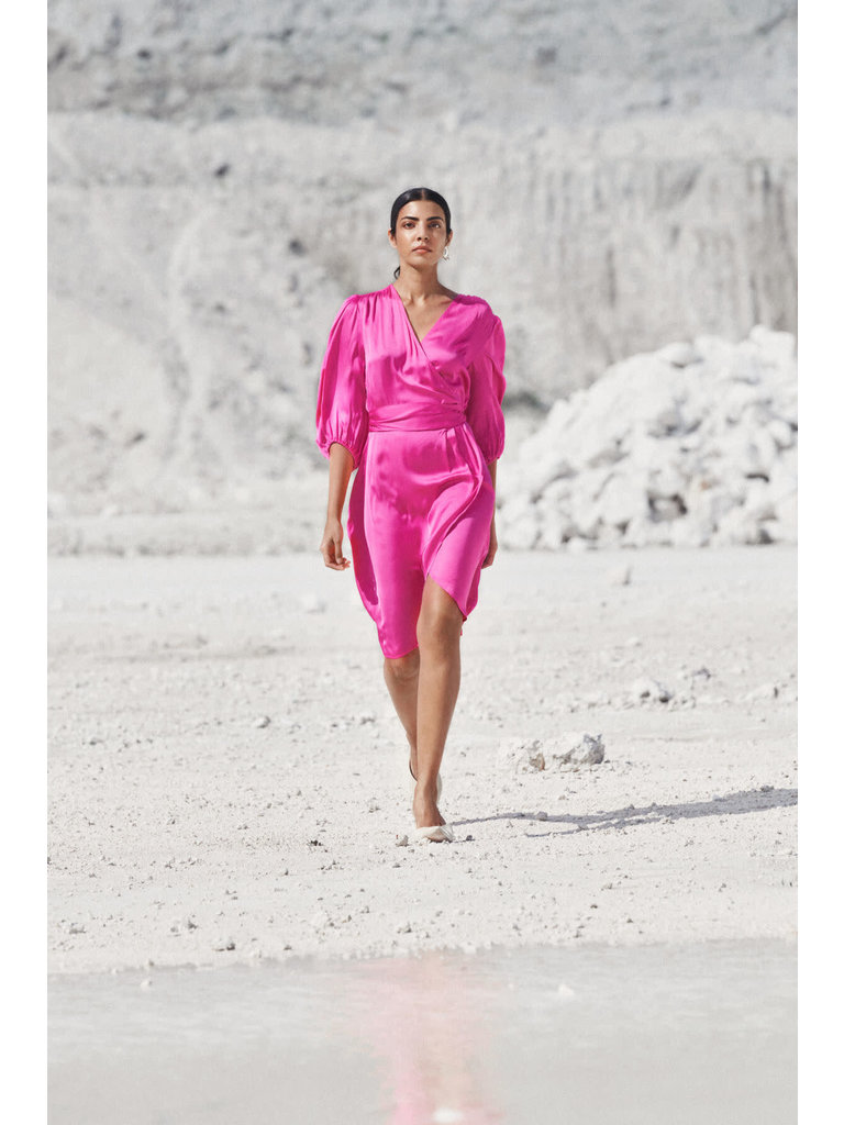 Soaked In Luxury Fuchsia Wrap Dress