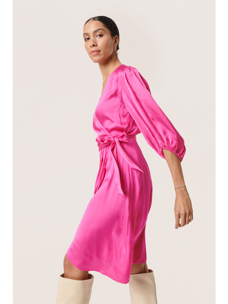 Soaked In Luxury Fuchsia Wrap Dress