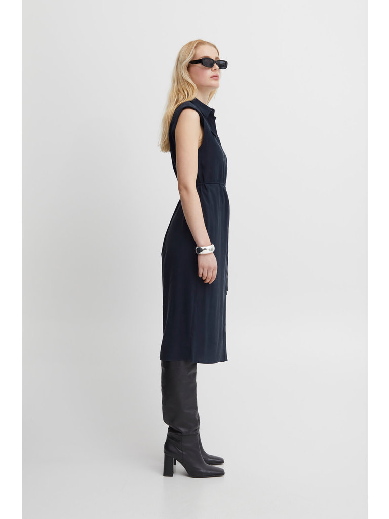 ICHI Navy Button Midi