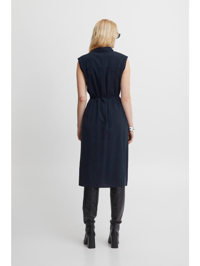 ICHI Navy Button Midi